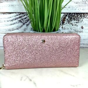 Kate Spade Burgess Court Rose Gold Sparkly Glittery Pink Continental Wallet